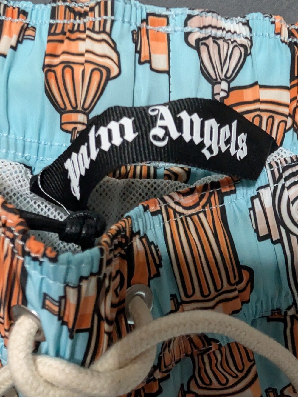 Palm Angels Aqua & Orange Architectural Fire hydrant Print Swim Shorts